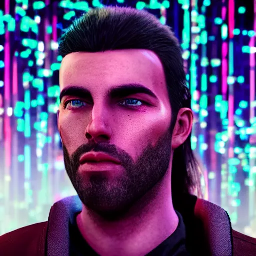 Prompt: human portrait made out of neon rain, handsome, epic detail, rendered in octane, unreal engine