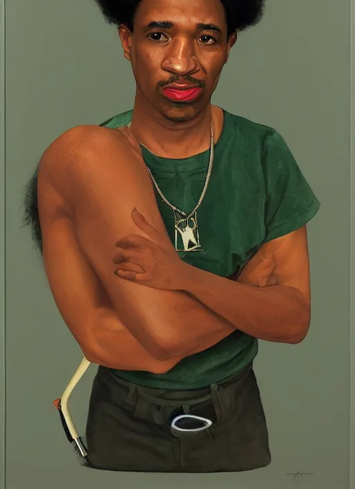 Image similar to a portrait painting of Q-Tip from A Tribe Called Quest by John Currin