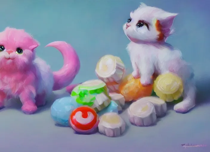 Image similar to concept art of cute candy pets, oil painting by Jama Jurabaev, extremely detailed, brush hard, artstation, for AAA game, high quality