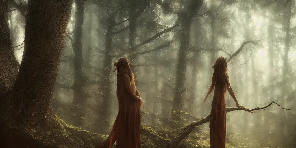 Image similar to a wood spirit in the trees, photorealistic, by wlop, 4 k resolution h 7 6 8