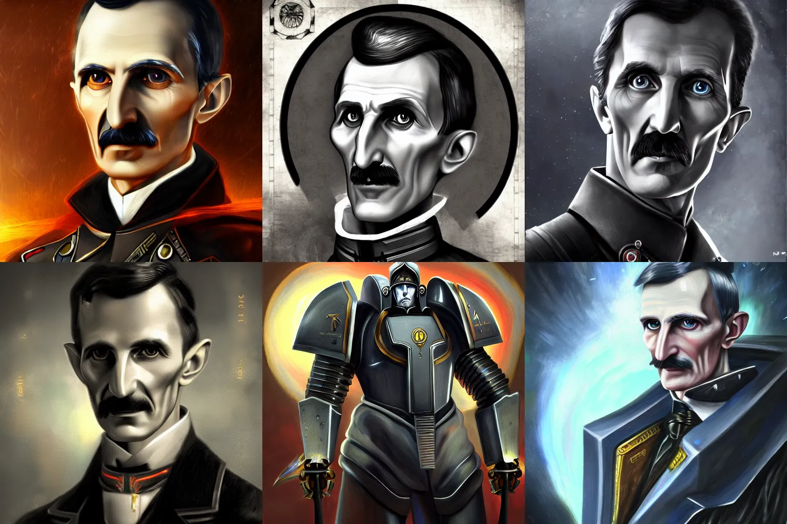 Prompt: Nikola Tesla in Warhammer 40k portrait, 4k resolution, highly detailed, artstation, very sharp, epic
