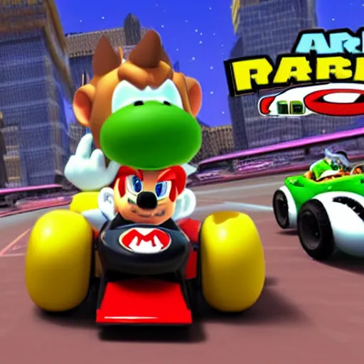 Image similar to capybara driving porsche in mario kart