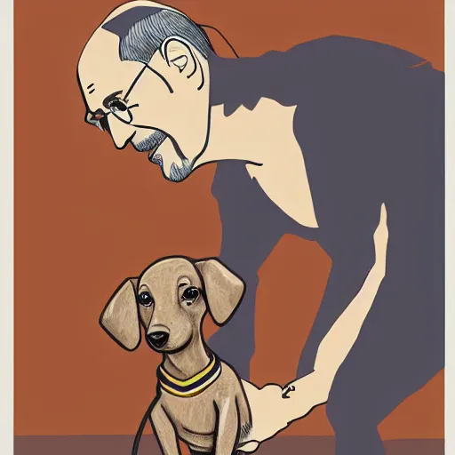 Prompt: Steve Jobs playing with a light brown puppy, pop art, highly detailed