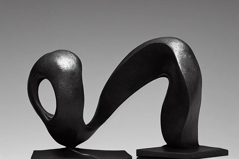 Image similar to a black and white photo of an otherworldly alien sculpture, an abstract stone metal sculpture by isamu noguchi, zbrush central, precisionism, marble sculpture, biomorphic