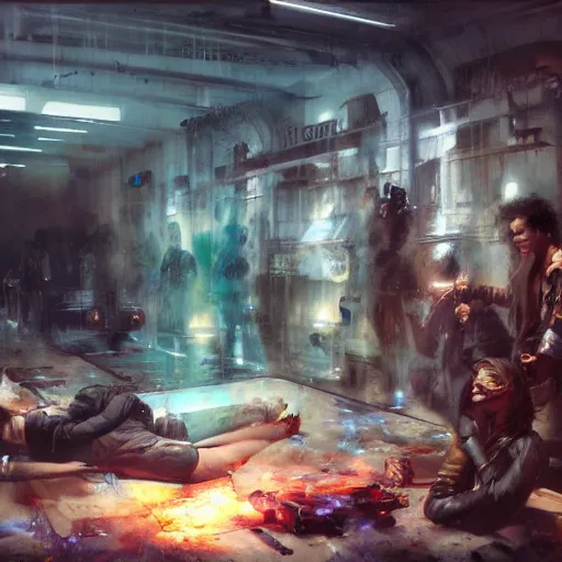 Image similar to neo luddites complaining about new technology by raymond swanland, highly detailed, bright tones