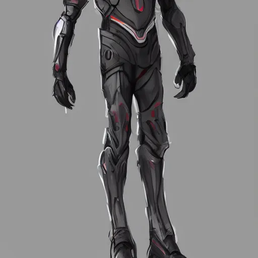 Image similar to concept art, stylized proportions, long thin legs, broad shoulders, concept design, sketch, human character, science fiction suit, helmet, trending on artstation
