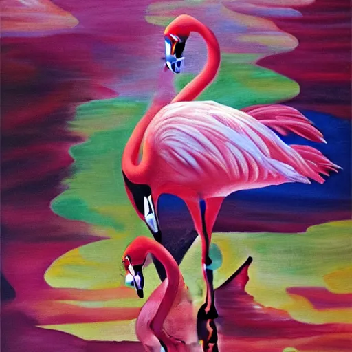 Prompt: flamingo renaissance oil painting