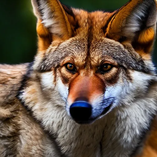 Prompt: professional photograph of a tawny red wolf, high quality, hd, 8 k, 4 k, magnificent, award - winning, nature, nature photography, awe - inspiring, highly detailed, amazing