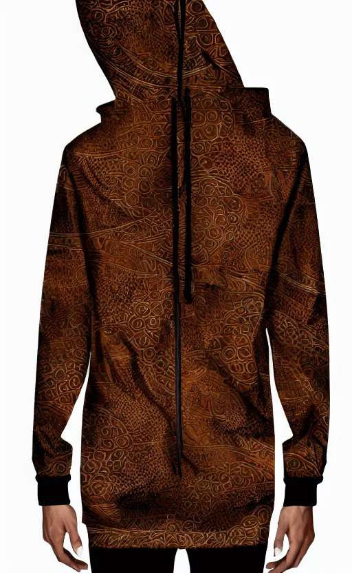 Prompt: batik hoodie pattern, dark brown, trendsetter, fashion of the year, fiction, stability, intricate, elegant, 8 k, uhd, justify, artstation, concept art, matte, sharp focus, illustration, consistent, highly detailed object content, proportional object content