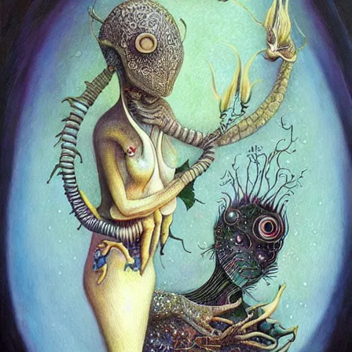 Prompt: portrait of surreal alien, artwork by Daniel Merriam,