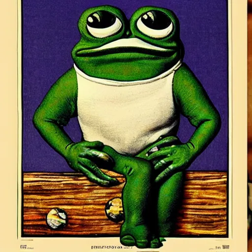 Prompt: pepe the frog gazing at the moon by norman rockwell