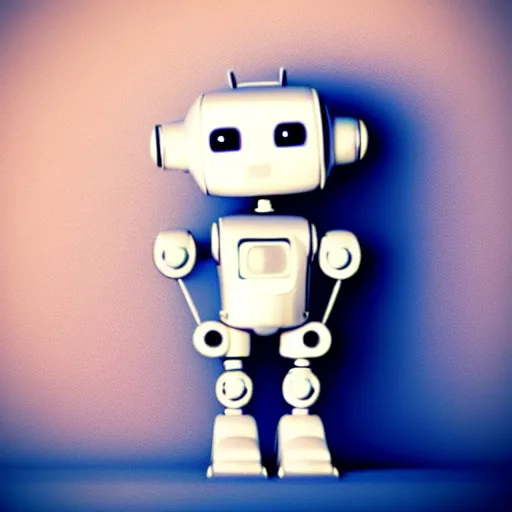 Image similar to a cute little robot. beautiful light. grainy and rough. soft colour scheme