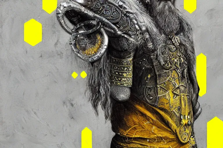 Prompt: mythological viking odin all father Shaman of artificial intelligence creating an artificial neural network, deep learning, with yellow synapses on an anvil, high resolution, award winning art, trending on art station, sharp image, incredibly detailed, detailed character realistic painting