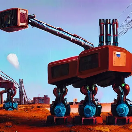 Image similar to giant quadrupedal mining robot, four legs, highly detailed body, industrial robot, photorealistic camera shot, in the style of simon stalenhag