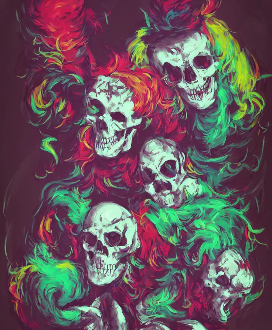 Prompt: skull clown, circus, artstation, concept art, illustration, colorful