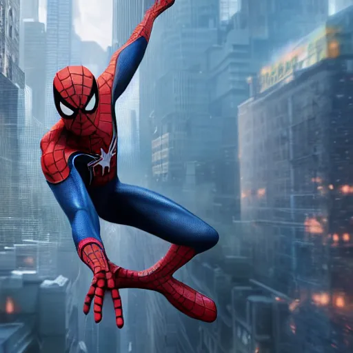 Image similar to A photo of an live-action animated SpiderMan movie starring emma watson. Emma watson face reveal. rendered in Unreal Engine, 8K concept art, detailed, cohesive, mixed media, volumetric lighting, ambient occlusion, 8K 3D, shot on Kodak Ektar