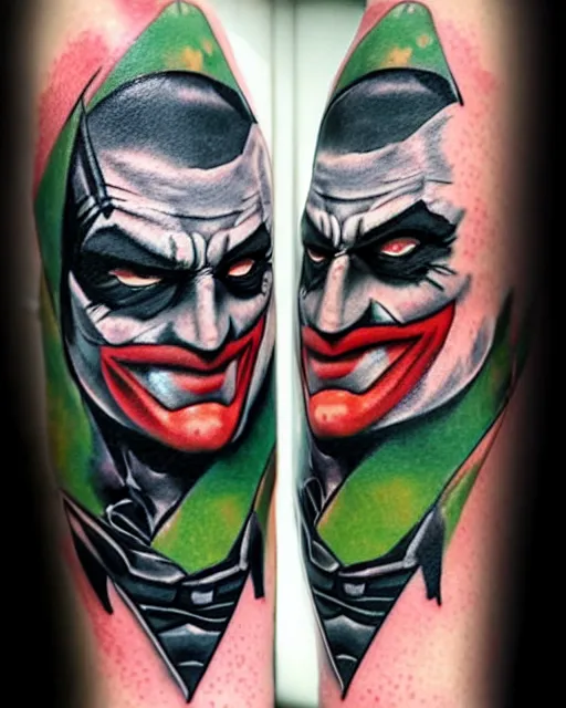 Prompt: tattoo of half batman, half joker