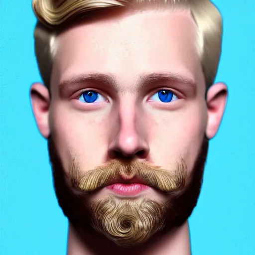 Prompt: A portrait of a british man, digital painting man with short blond hair and a short beard, blue eyes, pale skin, English heritage, digital art, head shot, 8k