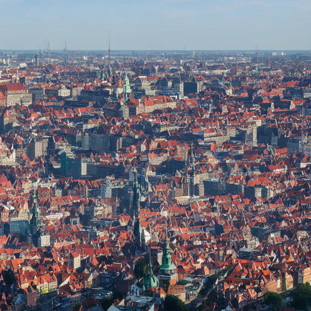 Prompt: skyline of gdansk by zaha hadid, 8 k, hd