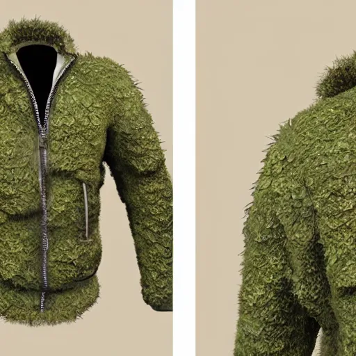 Image similar to jacket made out of cabbage, photorealistic, studio, detailed