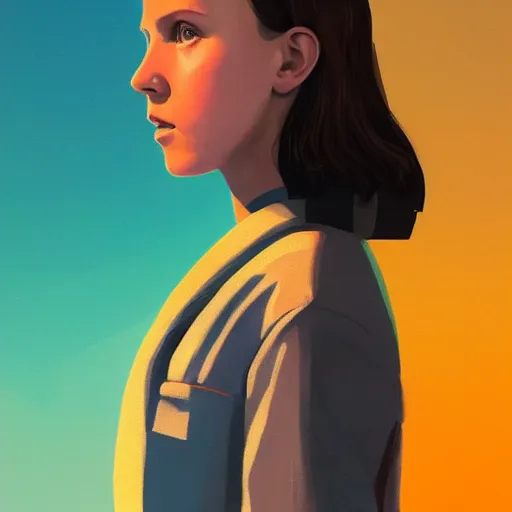 Prompt: Millie Bobby Brown profile picture by Greg Rutkowski, James Turrell, Terry Pastor, and Steven Meisel, asymmetrical, Organic Painting , Matte Painting, geometric shapes, hard edges, street art, trending on the artstation:2 by Sachin Teng:4