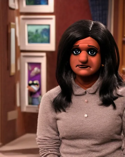 Image similar to kelly kapoor as a muppet. highly detailed felt. hyper real photo. 4 k.