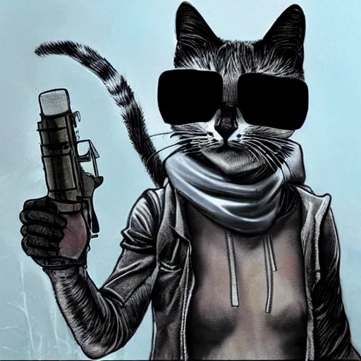 Prompt: cat terminator apocalyptic alcoholic