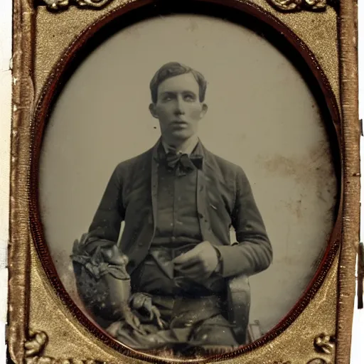 Image similar to tintype photo of a man eating a large toad