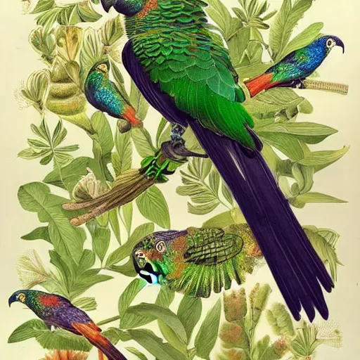 Image similar to beautiful elegant ernst haeckel!!!! illustration of many green cheek conures!!!!!! and flowers, ( green cheek conure ) ( green cheeked parakeet ) ( pyrrhura molinae )