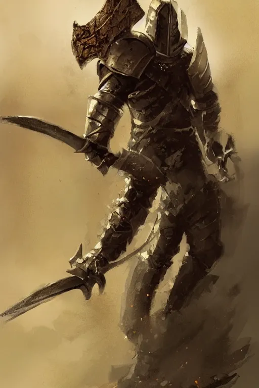Image similar to a knight in hide armor holding an axe, leaning against an axe, axe!!! concept art in style of Greg Rutkowski, painted by Frank Frazetta, John Singer Sargant