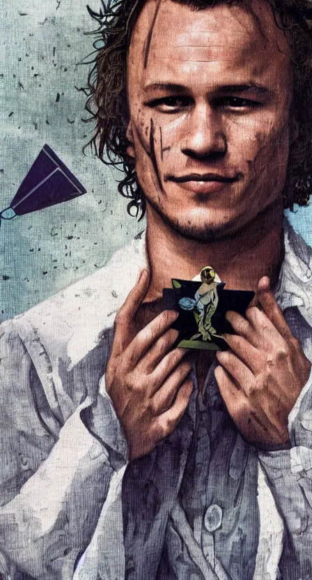 Image similar to Heath Ledger as the Hanged Man Tarot Card