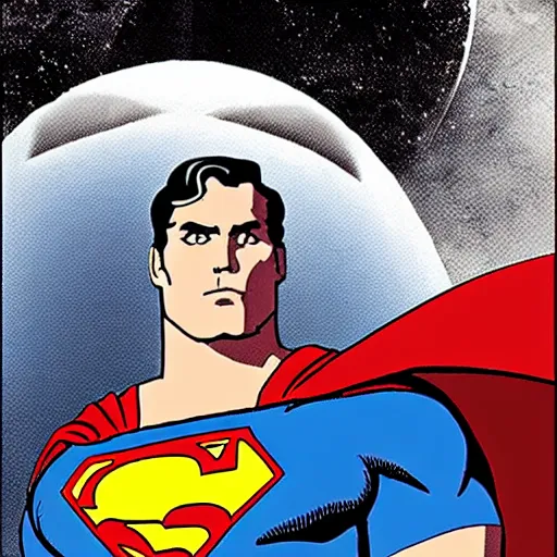 Image similar to portrait of superman as darkseid, in space, on abandoned planet