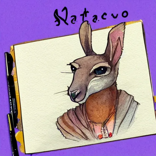 Image similar to watercolor sketch of a story book kangaroo in the style of disco elysium