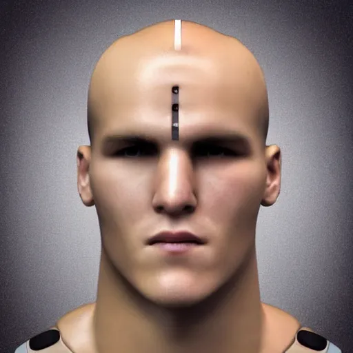 Image similar to “a realistic detailed photo of a guy who is an attractive humanoid who is half robot and half humanoid, who is a android, Mike Trout, shiny skin”