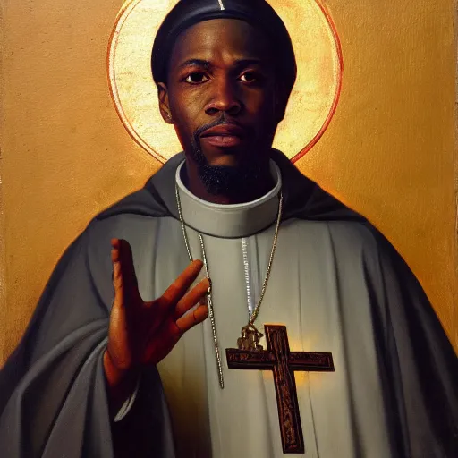 Prompt: portrait of the holy father, fetty wap, religious, oil on canvas by william sidney mount, trending on artstation,