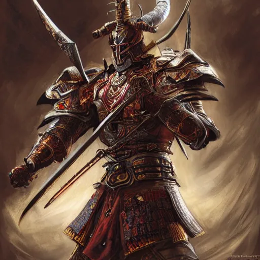 Prompt: a full body samurai with dragon armor by karol bak, ayami kojima, amano, concept art, character design, fantasy, 3 d, 8 k resolution