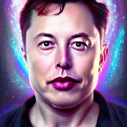 Prompt: dream portrait of Elon Musk, dreamy and ethereal, expressive pose, big pink eyes, exciting expression, fantasy, intricate, elegant, many rainbow bubbles, rose tones, highly detailed, digital painting, artstation, concept art,cyberpunk wearing, smooth, sharp focus, illustration, art by artgerm and greg rutkowskiand alphonse mucha,Salvador Dali.