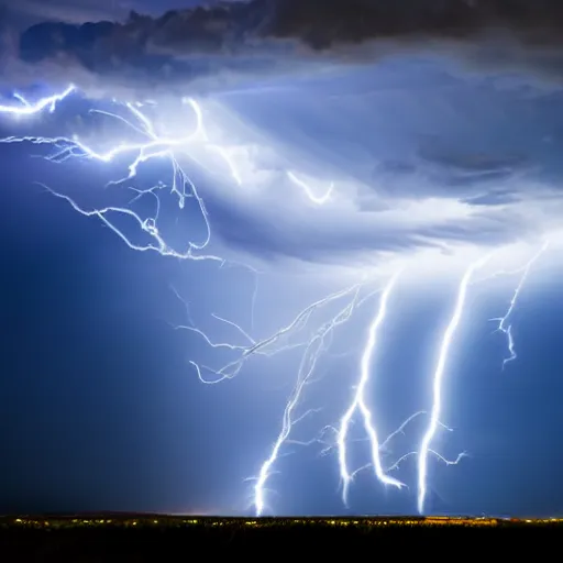 Image similar to futuristic flying car emerging from a circle of lightning in the sky, thunderstorm at night, 28mm dramatic photo