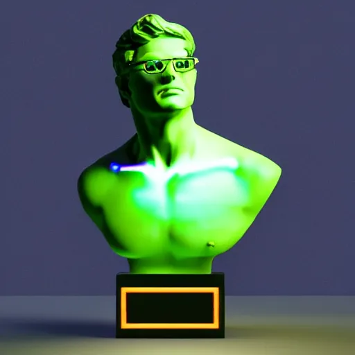 Prompt: statue of david bust by michelangelo, with neon glowing glasses, 3 d model, octane rendered, unreal engine