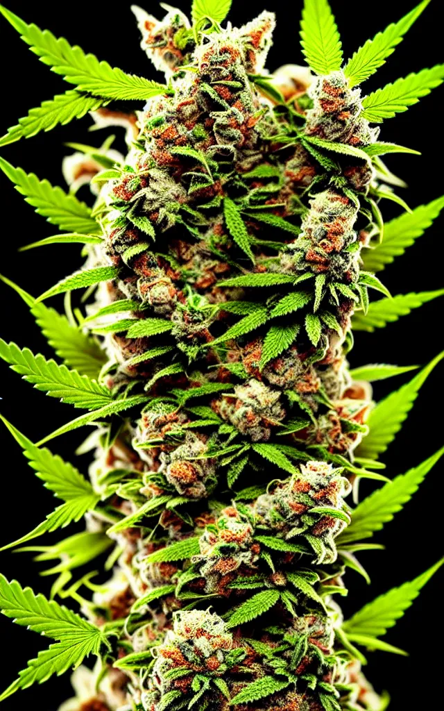Image similar to epic scale cinematic marijuana superhero cinematic 4 k perfect focus closeup macro photography of a marijuana bud crystals trichomes, densely packed buds of weed, high times visionary photography by greg rutkowski alex grey hr giger artgerm mc escher cgsociety by alphonse mucha android jones max chroma rule of thirds golden ratio alien plants