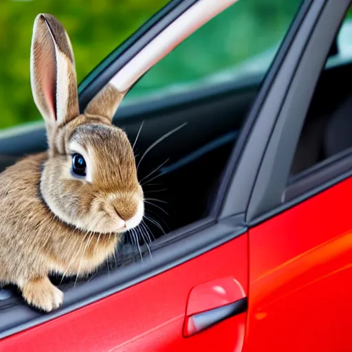 Image similar to bunny driving a car, studio photo, shutterstock