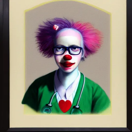 Image similar to clowncore pastel punk young hospital nurse wearing stylish uniform. detailed, portrait, 8 k, artwork by jean - baptiste monge