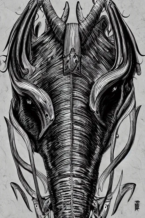 Image similar to demon horse with a horn, symmetrical, highly detailed, digital art, sharp focus, trending on art station, kentaro miura manga art style