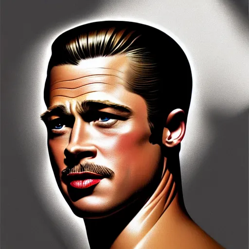 Prompt: head and shoulders portrait of Brad Pitt illustration medium shot intricate elegant highly detailed digital art ffffound art by gil elvgren