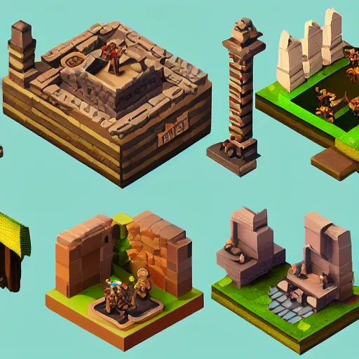 Image similar to the lord of the rings. isometric, voxels, game art.