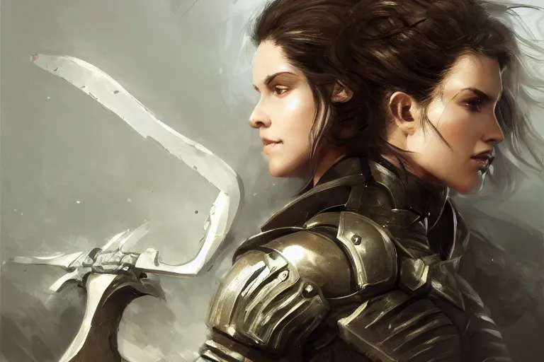 Image similar to a portrait of an attractive young woman, clothed in battle armor, olive skin, long dark hair, beautiful bone structure, symmetrical facial features, intricate, elegant, highly detailed, digital painting, trending on Artstation, concept art, smooth, sharp focus, illustration, from Metal Gear by Ruan Jia and Mandy Jurgens and Artgerm and greg rutkowski and william-adolphe bouguerea, award winning