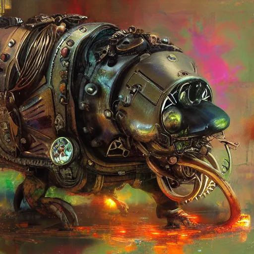 Image similar to steampunk rat, acid, 303, psychedelic, by ruan jia