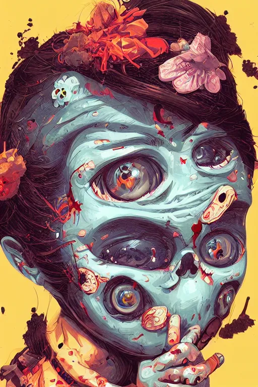 Image similar to a baby zombie in a pocket, tristan eaton, victo ngai, artgerm, rhads, ross draws