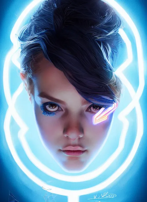 Image similar to portrait of mayday parker spider - girl, brown hair, blue eyes, spider - man costume, intricate, elegant, glowing lights, highly detailed, digital painting, artstation, concept art, smooth, sharp focus, illustration, art by wlop, mars ravelo and greg rutkowski