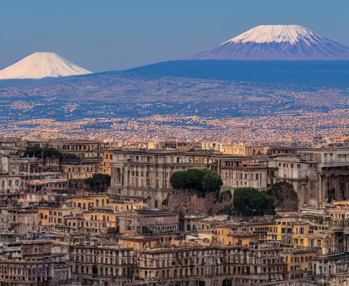 Image similar to 4 k hd, high detail photograph of napoli and mount vesuvio, shot with sigma f / 4. 2, 2 5 0 mm sharp lens, wide shot, volumetric lighting, high level texture render